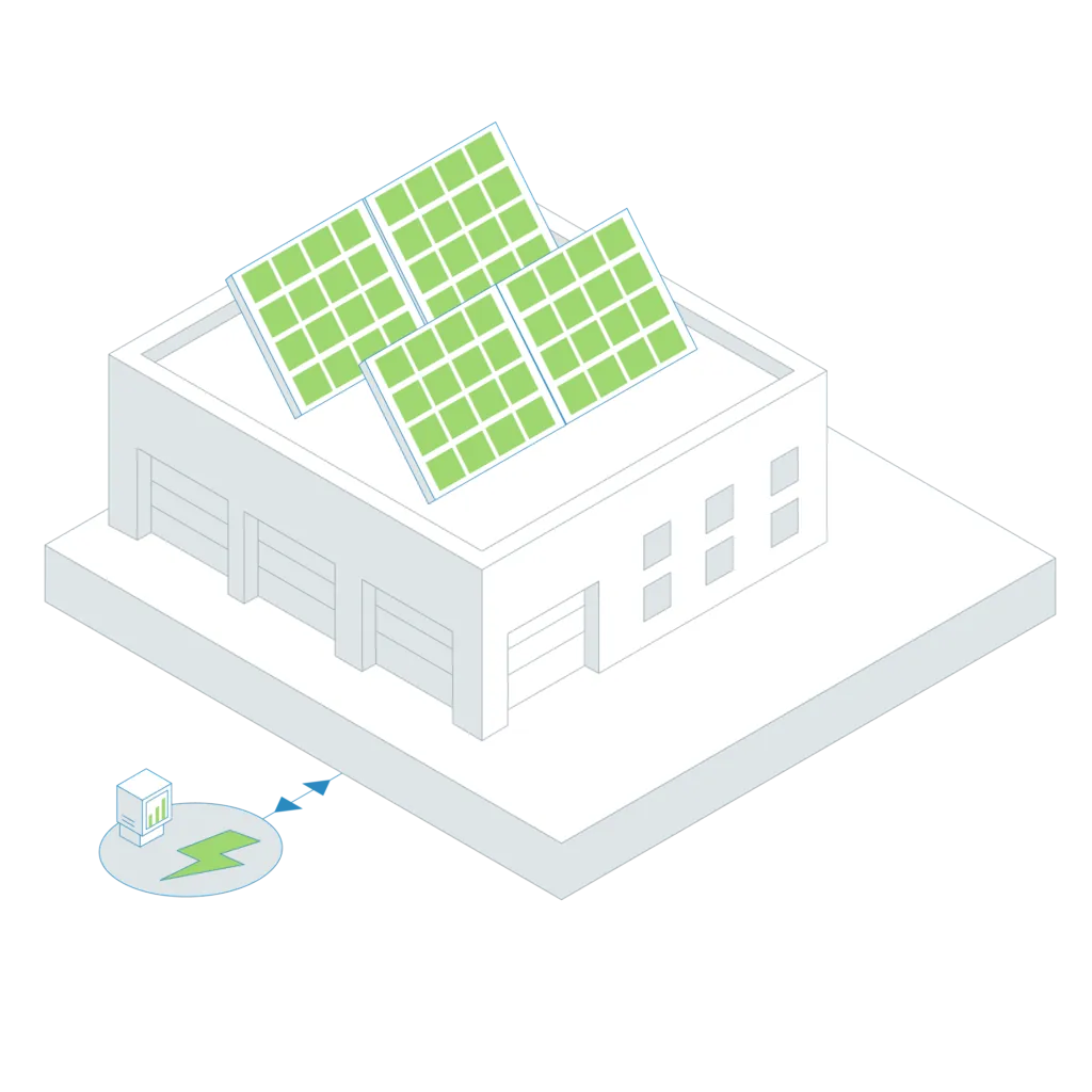 Illustratie van maatwerkadvies zonnepanelen voor bedrijfsvastgoed met zonnepanelen op het dak